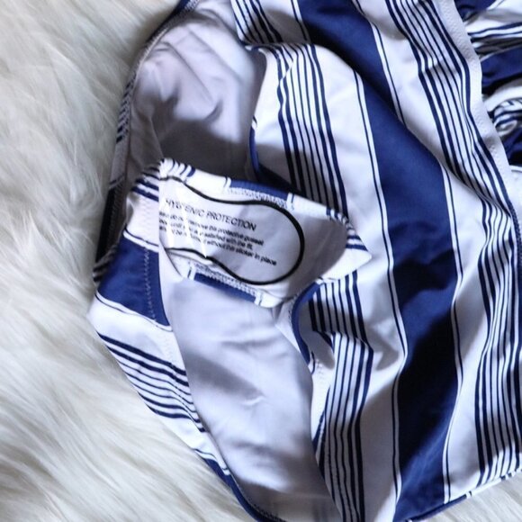 NEW White Blue Striped Wrap Cutout One Piece Bathing Suit Size Small - Picture 5 of 7